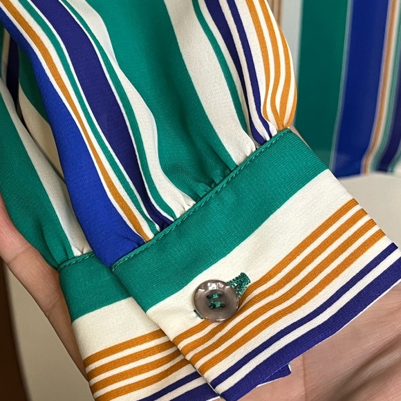 Vintage 80’s James Kenrob Women’s Sz 10 Striped Polyester Blouse - Picture 4 of 5